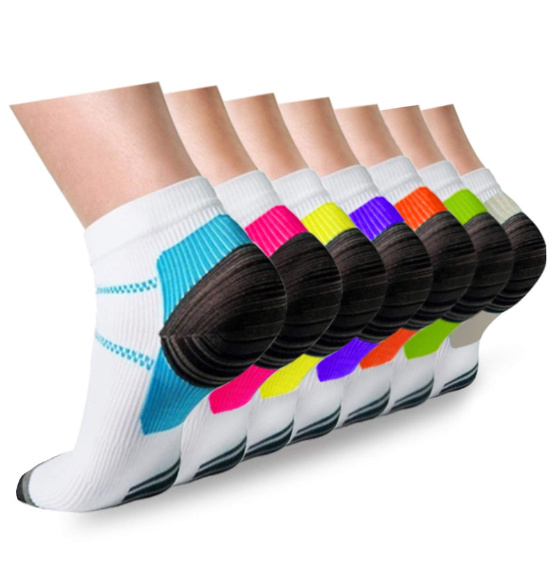 [Australia - AusPower] - Compression Socks Plantar Fasciitis for Women Men - 8-15 mmHg Best for Athletic,Support,Flight Travel,Nurses,Hiking 01-blue/Rose/Yellow/Purple/Orange/Green/White-7 Pairs Small-Medium 