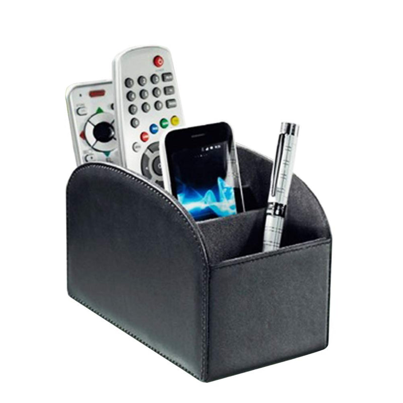 [Australia - AusPower] - Fosinz Remote Control Holder Organizer Table Desk Leather Control Storage TV Remote Control Organizer with 4 Spacious Compartments (Black 1) Black 1 