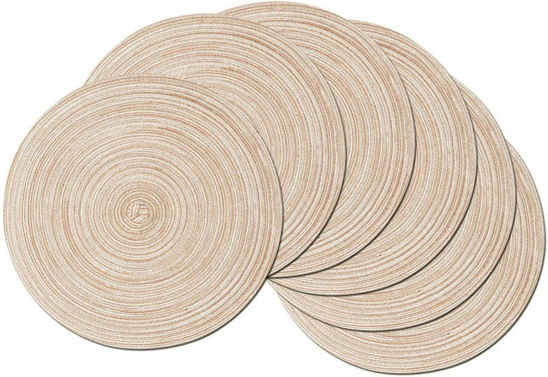 [Australia - AusPower] - SHACOS Round Braided Placemats Set of 6 Washable Round Placemats for Kitchen Table 15 inch Round Table Mats (Beige, 6) Beige 