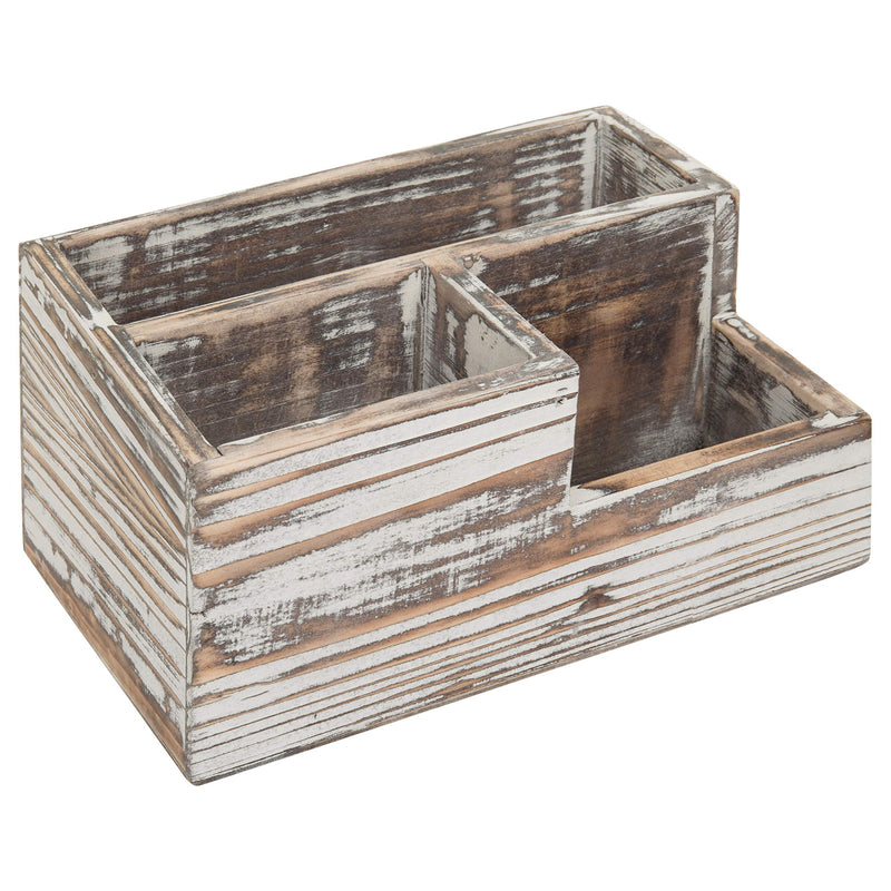 [Australia - AusPower] - MyGift Rustic Torched Wood Office Desk Stationery Organizer - 3 Compartment Remote Control and Media Storage Holder 