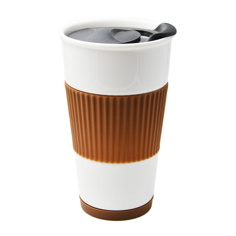 [Australia - AusPower] - UDMG Ceramic Double Wall Insulated Travel Coffee Cup with Slider Lid, Silicone Sleeve & Built-In Coaster, 10 fl.oz (Coffee) Coffee 10 fl.oz 