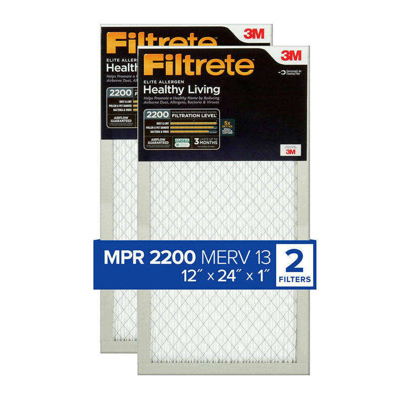 [Australia - AusPower] - Filtrete 12x24x1, AC Furnace Air Filter, MPR 2200, Healthy Living Elite Allergen, 2-Pack (exact dimensions 11.69 x 23.69 x 0.78) 