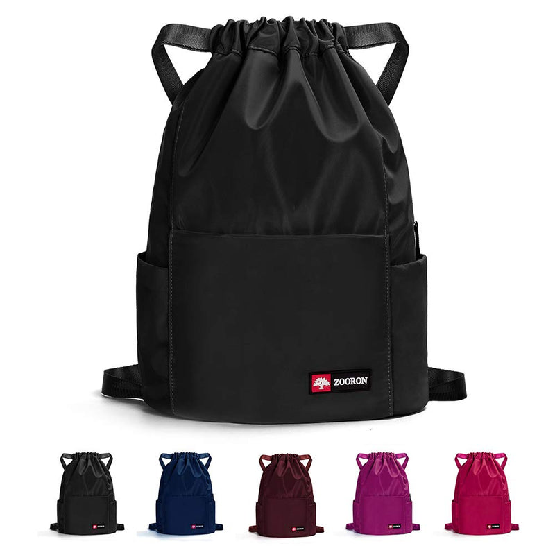 [Australia - AusPower] - Waterproof Drawstring Gym Backpack Bag for Men & Women, Sport Gym Sack Mini Travel Daypack A01-black 1 