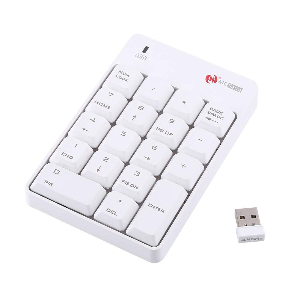 [Australia - AusPower] - Wireless USB Numeric Keypad Keyboard for Mac Laptop Notebook Desktop PC, Portable Mini 18 Keys Numpad 2.4GHz USB Number Pad with Receiver(White) 