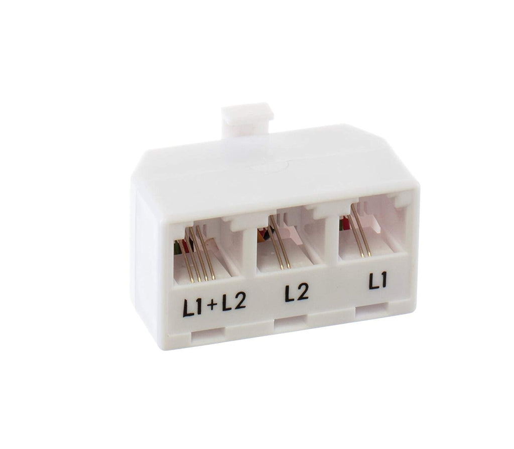 [Australia - AusPower] - Telephone Splitter 2 Line Adapter - 3-Way Splitter (Line 1, Line 2, and Twin Line) - Dual Line Separator - 4 Conductor Connector (2 Phone Lines) - White, 2 Pack White, 3 Way 