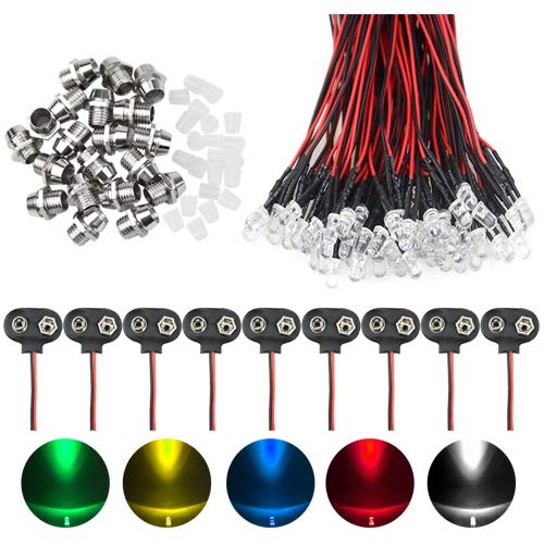 [Australia - AusPower] - WMYCONGCONG 70 PCS Mixed Color 12V DC 5mm LED Pre Wired 20cm Bulb Lamp w/ 20 PCS 5mm Light Emitting Diode LED Holder w/ 10 PCS 9V Battery Clip Connector 