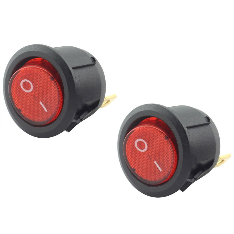 [Australia - AusPower] - Magic&shell 2-Pack Round Rocker Power Switch 6A 250V AC 3 Pin 2 Position ON/Off Power Switch SPST Red Button with Light 