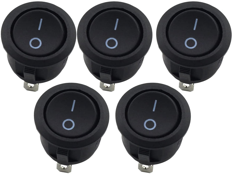 [Australia - AusPower] - Magic&shell 5-Pack Round Rocker Power Switch 6A 250V AC 2 Pin 2 Position ON/Off Power Switch SPST Black Button 