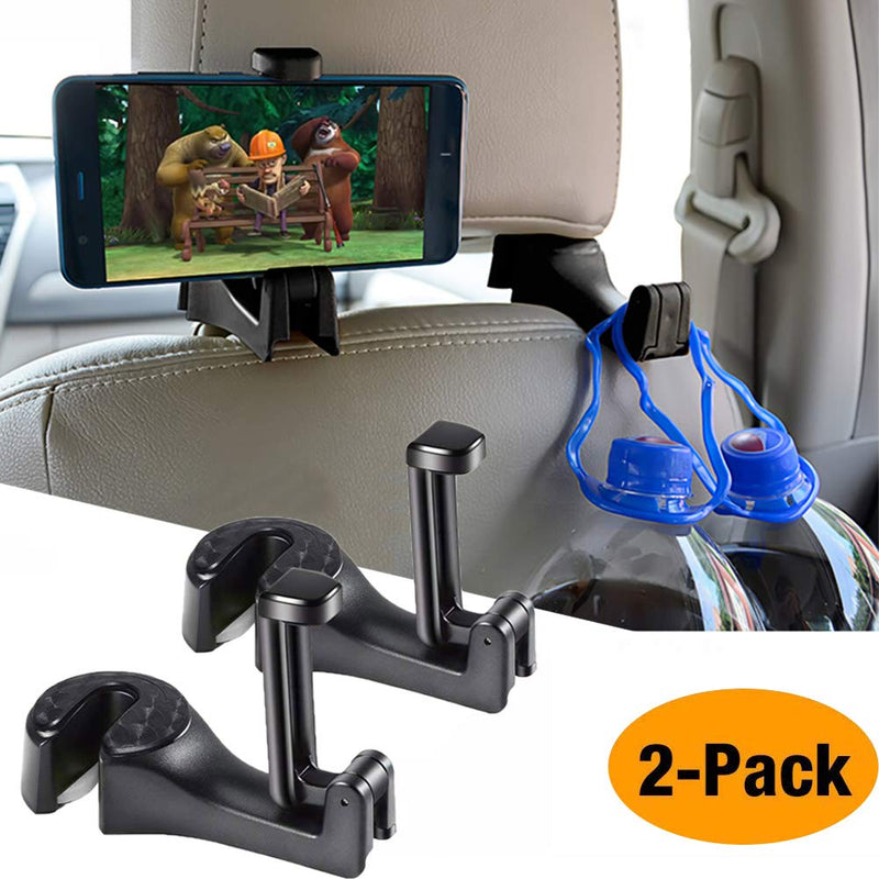 [Australia - AusPower] - Car Hooks Car Seat Back Hooks with Phone Holder,OCUBE( 2 Pack) Universal Vehicle Car Headrest Hooks Hanger with Lock and Phone Bracket for Holding Phones and Hanging Bag, Purse, Cloth, Grocery-Black Black 