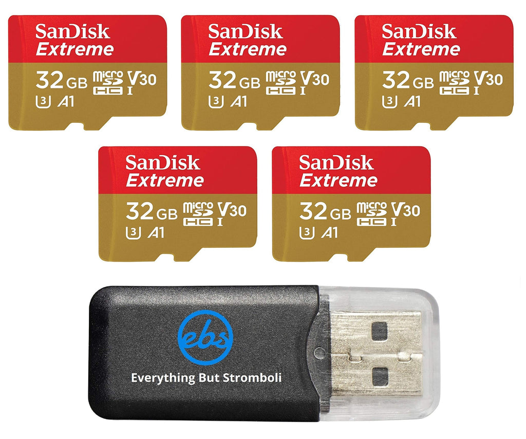 [Australia - AusPower] - 32GB SanDisk Extreme (Five Pack) 4K Micro Memory Card (SDSQXAF-032G-GN6MN) UHD Video Speed 30 UHS-1 V30 32G MicroSD HC Bundle with (1) Everything But Stromboli Card Reader 