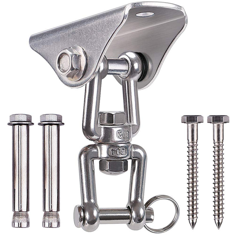 [Australia - AusPower] - BeneLabel Permanent Antirust Stainless Steel Heavy Duty Swing Hanger, 1000 LB Capacity, 2 Screws for Wooden and 2 Expansion Bolts for Concrete, Yoga Hammock Chair Sandbag Swing Sets, 360° Swing 