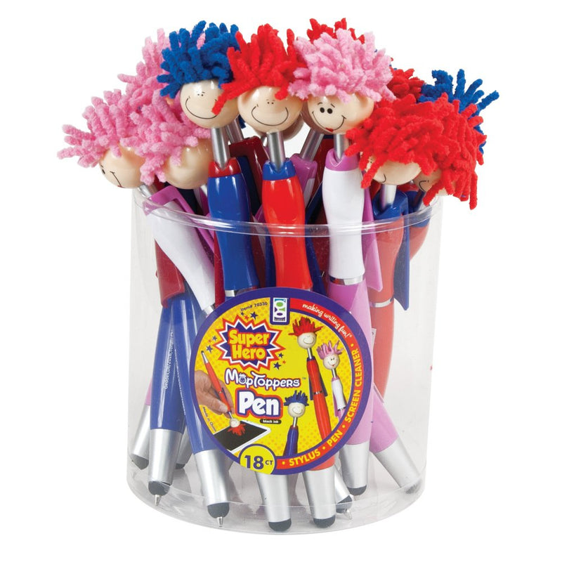 [Australia - AusPower] - Raymond Geddes Super Hero Stylus & Ballpoint Pen Set With MOP Pencil Toppers (Pack of 18) 
