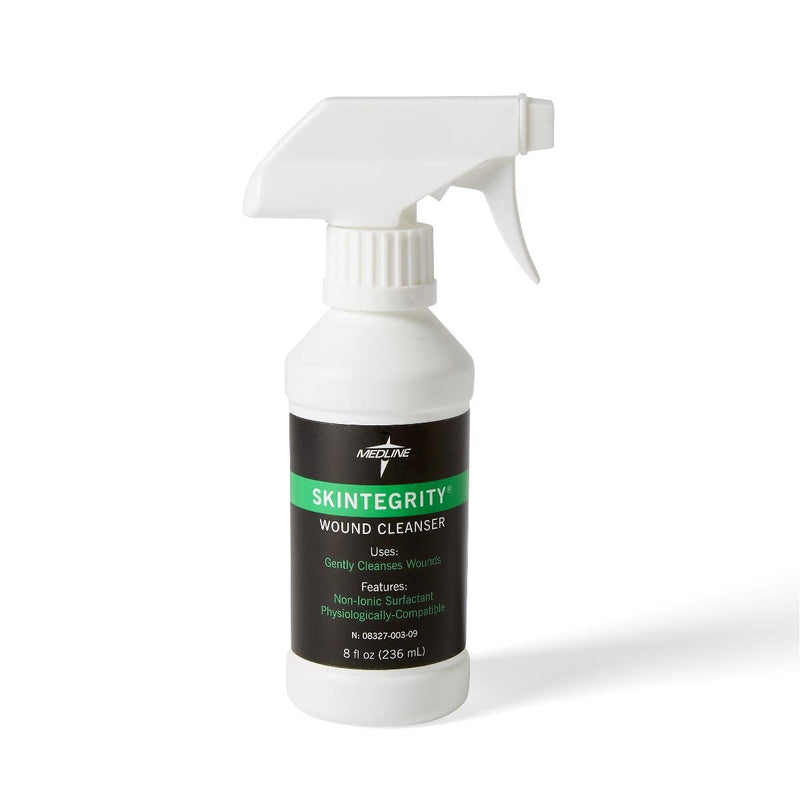 [Australia - AusPower] - Medline Skintegrity Wound Cleanser, 8 ounce Spray Bottle, for wound cleaning, debridement, removing protein, pressure injuries, infected wounds, spray can be adjusted from mist to stream 