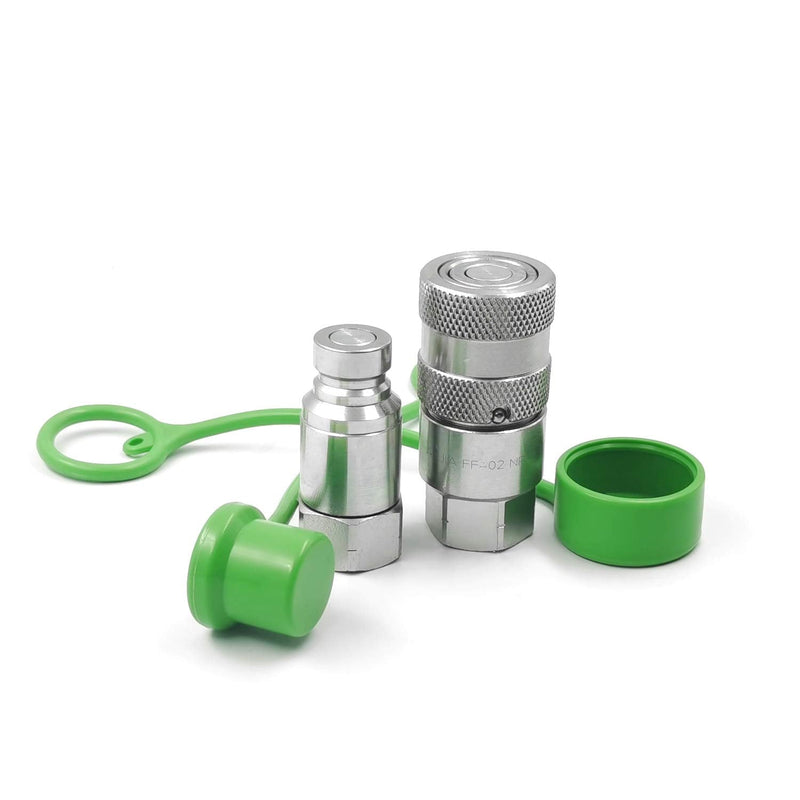 [Australia - AusPower] - 1/4" NPT Thread 1/4" Body Size Flat Face Hydraulic Quick Disconnect Coupler Coupling Set with Dust Caps 