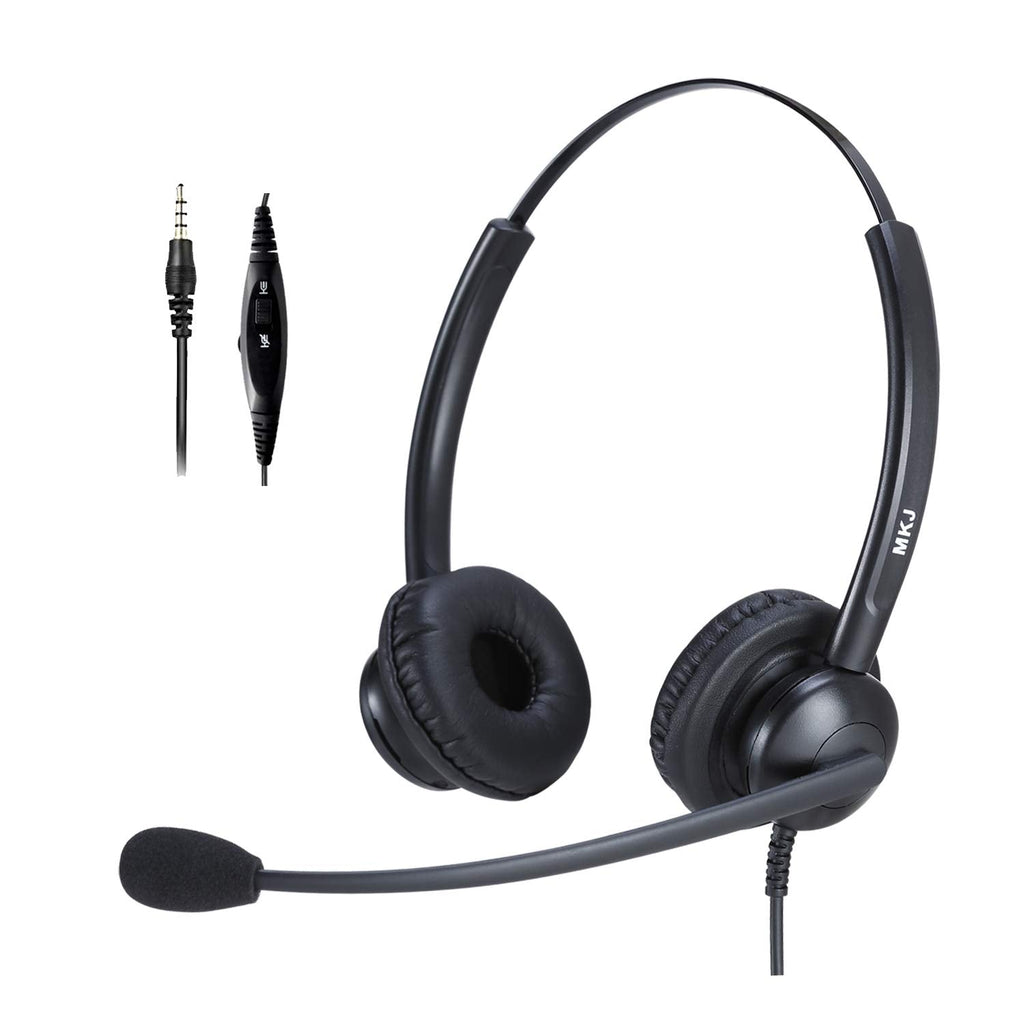 [Australia - AusPower] - MKJ 3.5mm Headset with Microphone Noise Cancelling for Computer Laptop Tablets Corded Cell Phone Headset Dual Ear for Mobile Phones iPhone Samsung ZTE Huawei BlackBerry etc Smartphones Duo 3.5mm Cell Phone Headset 