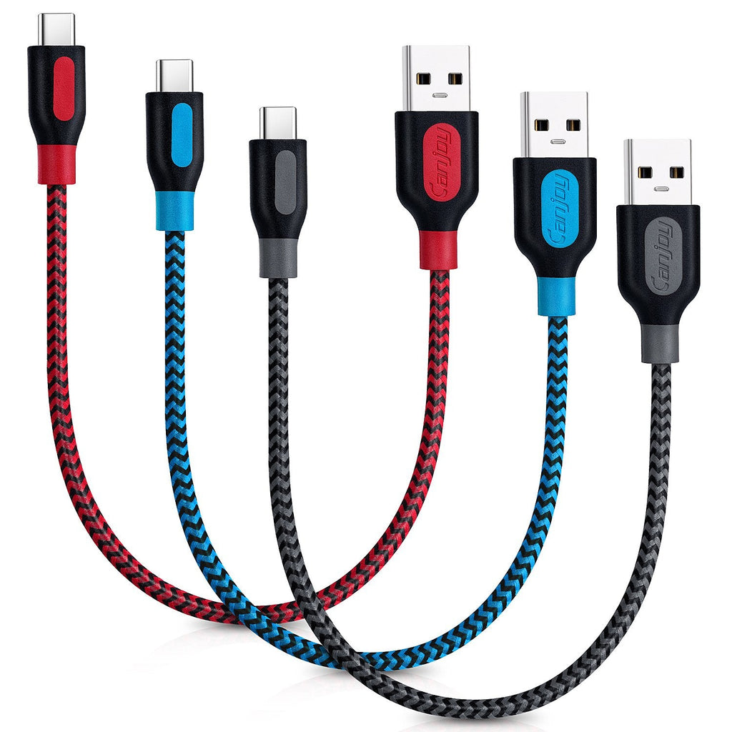 [Australia - AusPower] - USB Type C Cable, 3Pack Canjoy Short USB C Cable 1ft Braided USB C Charger Cord Compatible Samsung Galaxy S10e S10 S9 S8 Plus, Note 9 8, Moto X4 G6 Z3, Google Pixel XL 2XL 3XL C, LG G7 ThinQ G6 G5 V30 Red Blue Grey 
