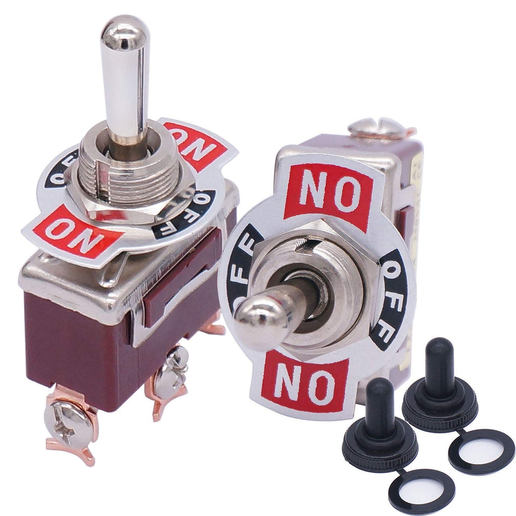 [Australia - AusPower] - Taiss 2pcs Momentary Toggle Switch SPDT ON/Off/ON 3 Terminal 3 Position Toggle Switches 15A 250V/20A 125V Heavy Duty Rocker Toggle Switch with Waterproof Cover TEN-123 3 Pin (ON)-OFF-(ON) 