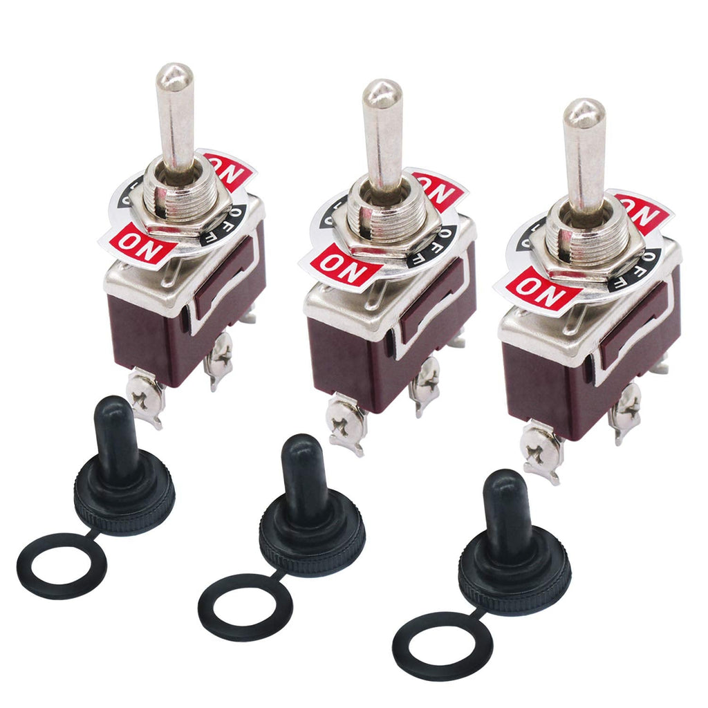 [Australia - AusPower] - 3pcs Switch Toggle Rocker Heavy Duty with Boot for 20A 125V SPDT 3 Position 3 Pin ON-Off-ON Toggle Switch + 3pcs Waterproof Cover Ten-1122 3 Pin ON/OFF/ON 