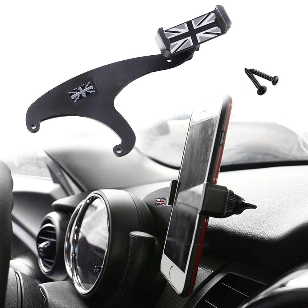 [Australia - AusPower] - GTinthebox Smartphone Cell Phone Cup Mount Holder with Cradle Rotatable Clip (Black & Gray Union Jack Flag Style, 3.5-5.5 Inch Phone) for Mini Cooper F54 F55 F56 F57, 1 Pack Black & Grey Union Jack Flag Style 