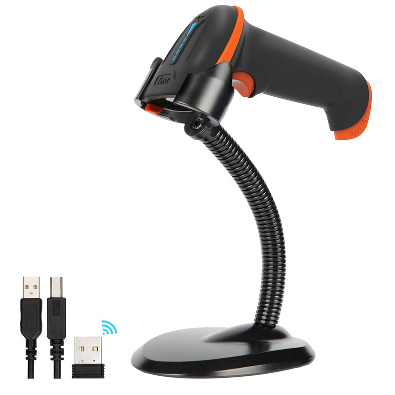 [Australia - AusPower] - Tera Barcode Scanner Wireless and Wired with Battery Level Indicator 1D 2D QR Digital Printed Bar Codes Reader with Stand Portable Handheld Barcode Scanner Compact Plug and Play Model D5100 