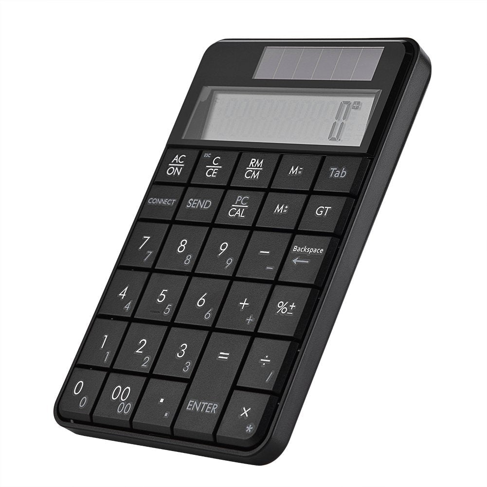 [Australia - AusPower] - Compact USB keypad with Display Calculator Function, 29 Keys Portable Wireless Number Pad Mini Solar Power Smart Keypad & Office Calculators with LCD Display for Laptop PC Desktop 