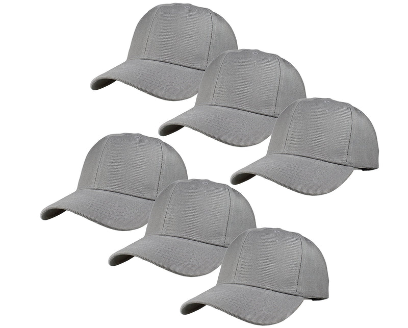 [Australia - AusPower] - Gelante Plain Blank Baseball Caps Adjustable Back Strap Wholesale Lot 6 Pack Light Gray 