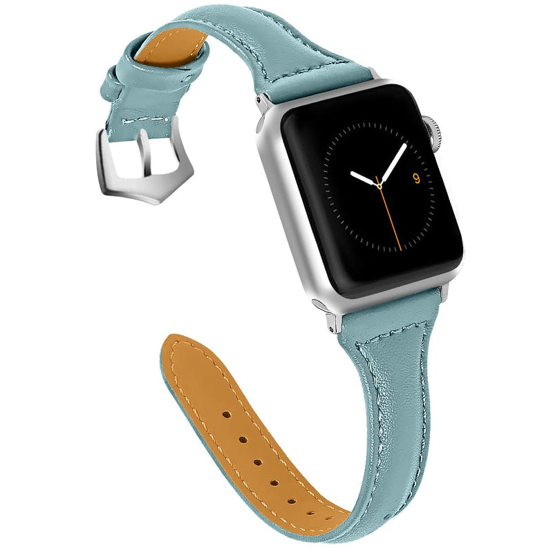 [Australia - AusPower] - OULUCCI Compatible Apple Watch Band 38mm 40mm 41mm, Top Grain Leather Band Replacement Strap for iWatch Series 7, Series 6, SE, Series 5, Series 4,Series 3,Series 2,Series 1,Sport, Edition Smoky Blue 
