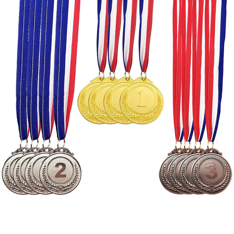 [Australia - AusPower] - MOMOONNON 12 Pieces Metal Winner Gold Silver Bronze Award Medals with Neck Ribbon, Olympic Style, 2 Inches 