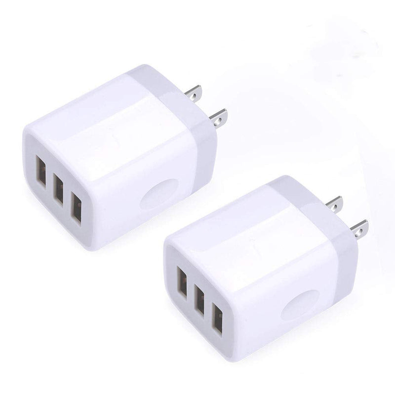 [Australia - AusPower] - USB Wall Charger,Sicodo 3-Port Travel Smartphone Quick Charger 2 Pack 3.1Am Block USB Adapter Power Plug Charging Station Box Compatible with iPhone X/8/7 iPad,Samsung,and Other USB Plug Devices White 