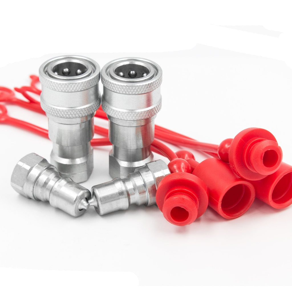 [Australia - AusPower] - 2 Sets 1/4" NPT Thread ISO-B Hydraulic Quick Disconnect Coupler Tractor Quick Coupling with Dust Caps 