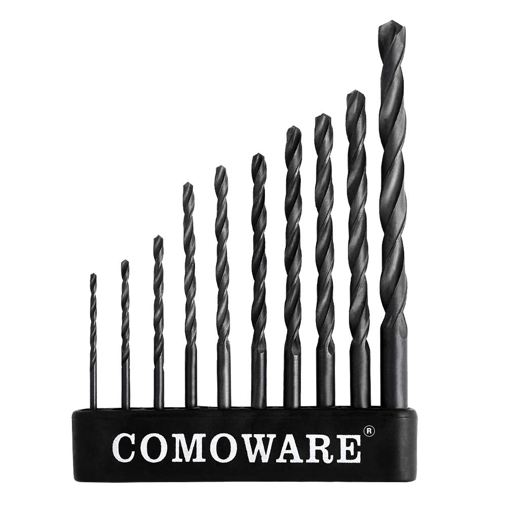 [Australia - AusPower] - COMOWARE Twist Drill Bit Set- High Speed Steel Jobber Drill Bits, General Purpose, Black Oxide for Wood Plastic Alloys 10 Pcs, 1/16"-1/4" 10 pcs Black 