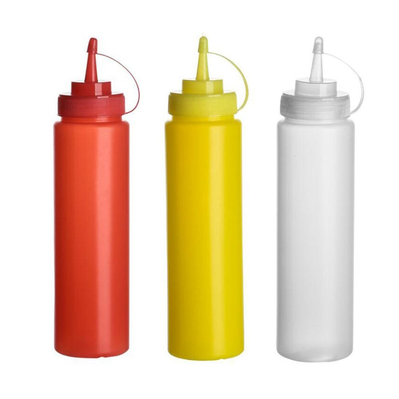 [Australia - AusPower] - 3PCS 12oz/360ML Empty Refillable Squeeze Sauce Condiment Bottles Food Grade Mustard Storage Container Jar Pot with Twist on Cap Lids for Ketchup Mayo Vinegar Cream Honey Salad Dressing(Color Random) 