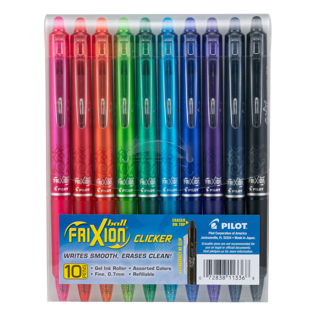 [Australia - AusPower] - PILOT FriXion Clicker Erasable, Refillable & Retractable Gel Ink Pens, Fine Point, Assorted Color Inks, 10-Pack Pouch (11336) Pack of 10 Gel Pens 
