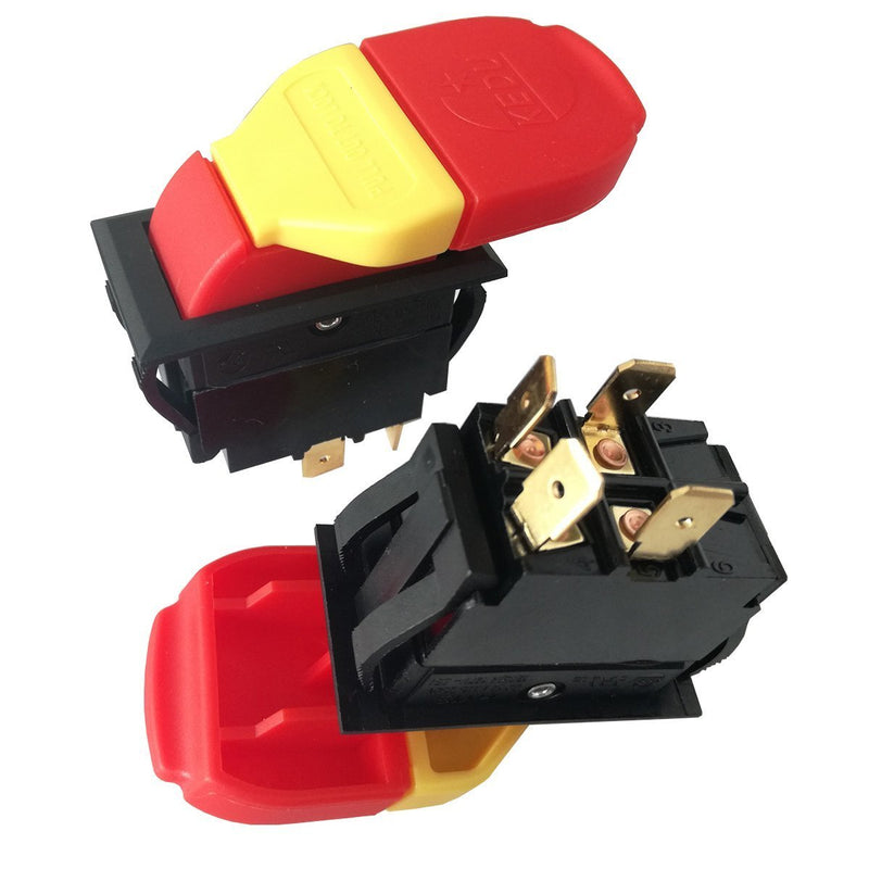 [Australia - AusPower] - 125/250V 4 Pins Electromagnetic Push Button Switch On Off Key Switches Single Throw Bipolar Switches with 6.3 Male Tab for Power Tools 16(10) A HY18 