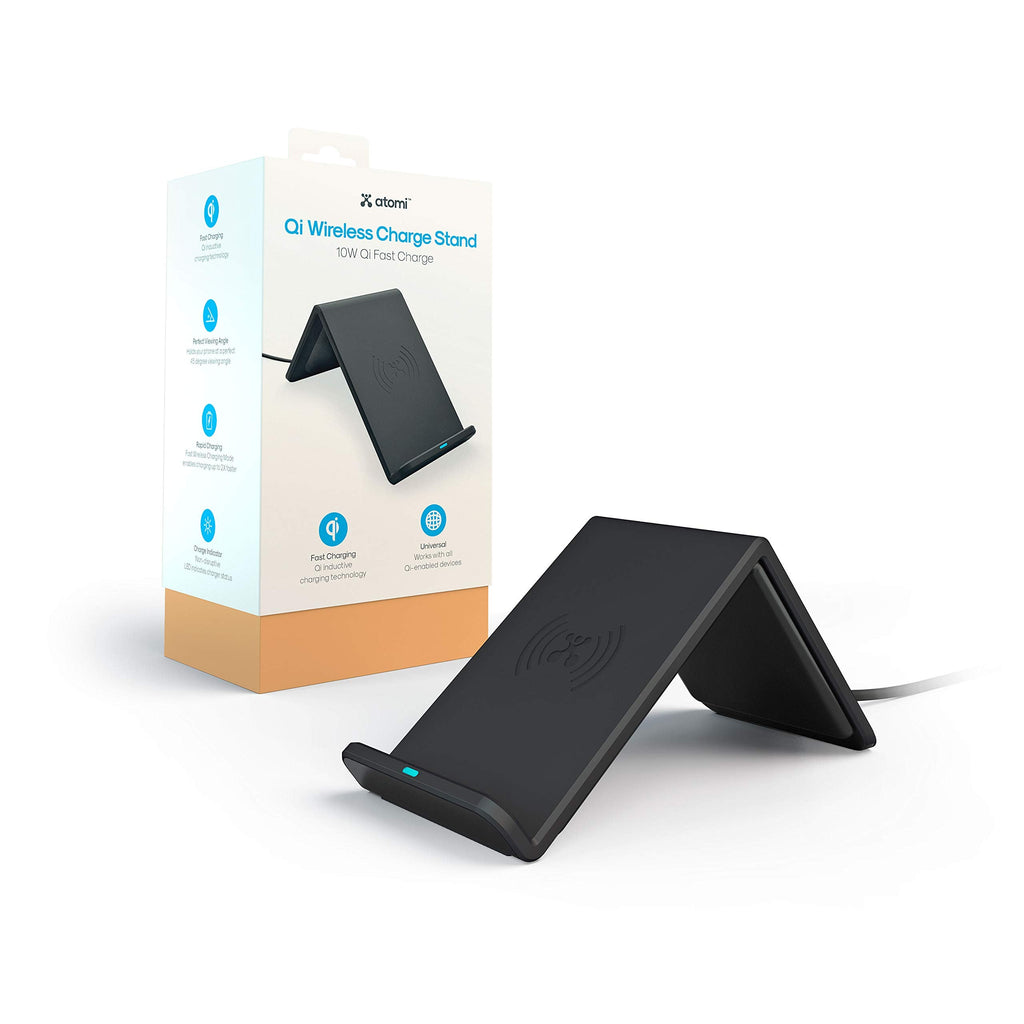 [Australia - AusPower] - Atomi Qi Wireless Charge Stand - 10W Qi Fast Charge Stand, Compatible with iPhone X, 8, 8 Plus, Samsung Galaxy 8, S8, S8+, Qi-Enabled Devices - Black 