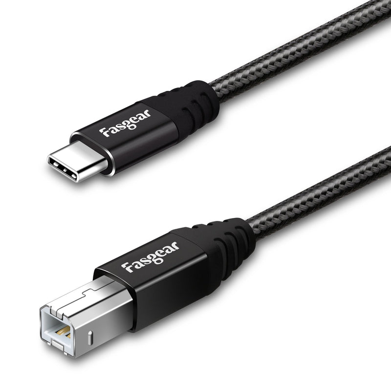 [Australia - AusPower] - Fasgear 3ft Type C to USB B Cable Nylon Braided 2.0 Printer Scanner Cord with Metal Connector Compatible with AiO, HP, Canon, Samsung Printers and More (3ft, Black) 