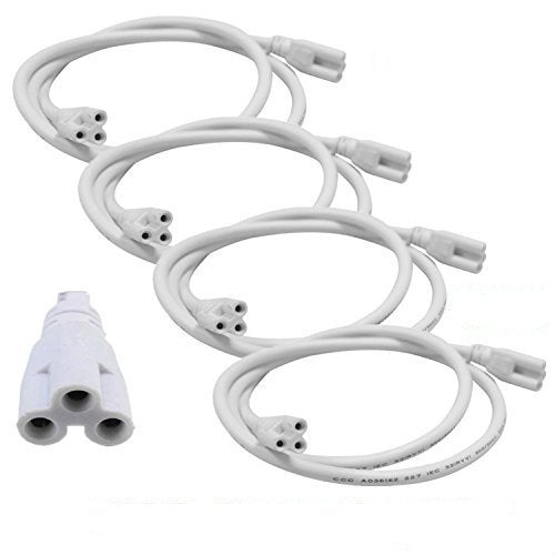 [Australia - AusPower] - T5 T8 LED Double End 3Pin Lamp Connecting Wire Ceiling Lights Daylight LED Integrated Tube Cable Linkable Cords for LED Tube Lamp Holder Socket Fittings with Cables White Color,（ 4.9FT / 1.5M ）.4-PACK 