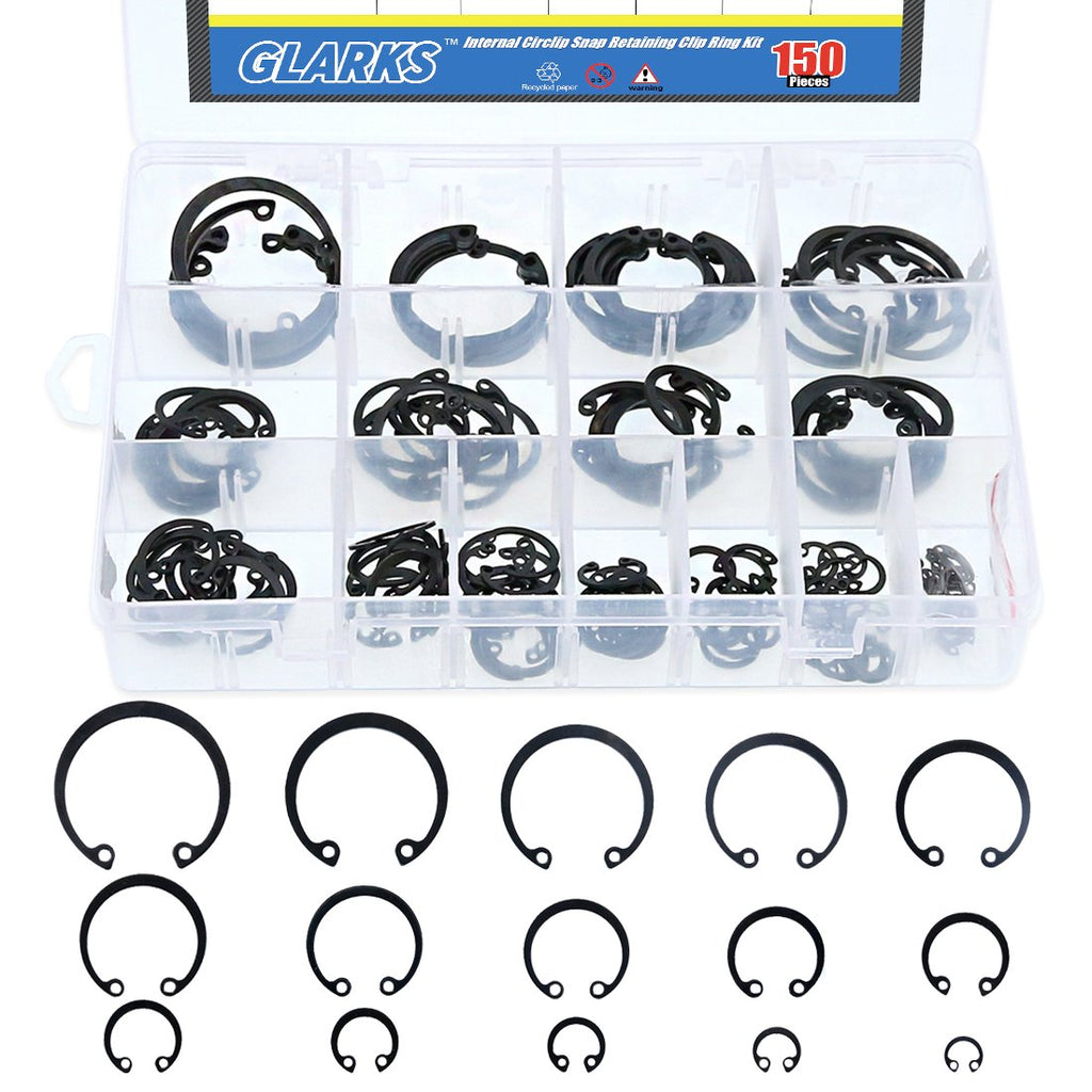 [Australia - AusPower] - Glarks 150-Pieces 15 Size Metric Alloy Steel Internal Circlips Snap Retaining Ring Assortment Kit 