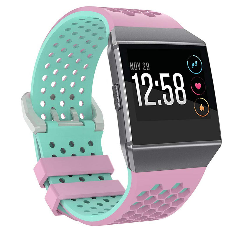 [Australia - AusPower] - Bossblue Compatible Fitbit Ionic Bands For Women Men Large Small, Soft Silicone Waterproof Breathable Replacement Accessories Sport Strap For Ionic Smartwatch. (Pink/teal, Large(6.7"-8.4")) Pink/teal Large(6.7"-8.4") 