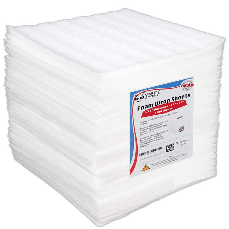 [Australia - AusPower] - 100 Pack Cushioning Foam Sheets Mighty Gadget (R) 12" X 12", 1/16" Thickness, Cushion Foam Wrap Sheets, Packaging Material, Moving Supplies for Packing Storage and Shipping 
