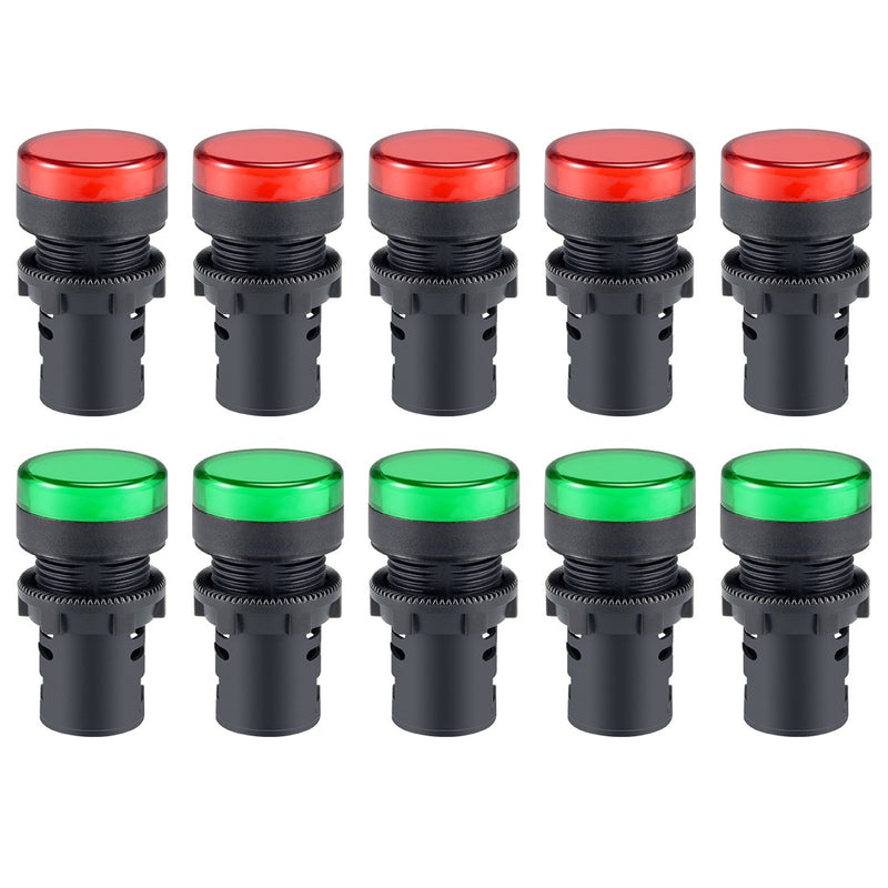 [Australia - AusPower] - uxcell 10Pcs Red Green Indicator Light AC/DC 110V, 22mm Panel Mount, for Electrical Control Panel, HVAC, DIY Projects 