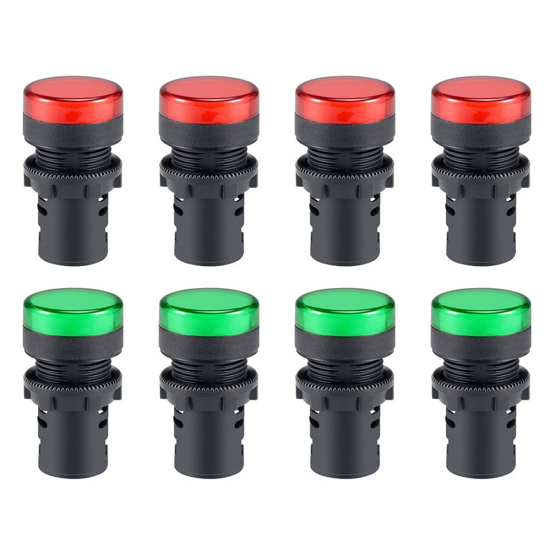 [Australia - AusPower] - uxcell 8Pcs Red Green Indicator Light AC/DC 110V, 22mm Panel Mount, for Electrical Control Panel, HVAC, DIY Projects 