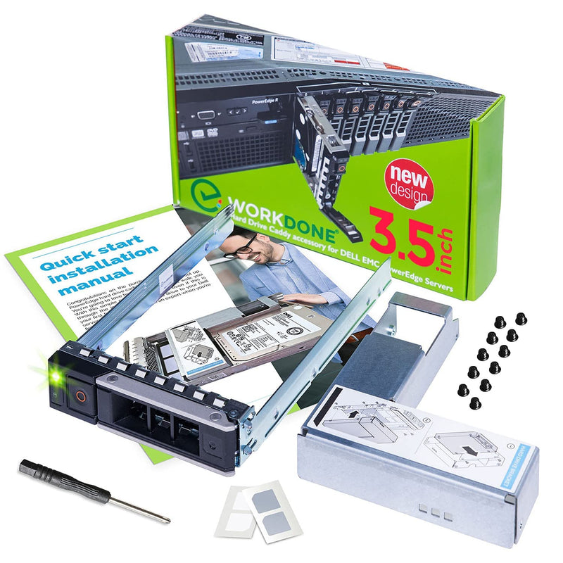 [Australia - AusPower] - WorkDone 3.5 inch Drive Caddy with 2.5 inch HDD Adapter - Compatible for Dell PowerEdge Servers - R740 R640 R540 R440 R340 R550 R450 R650xs R750xs - Bright LED Tray - with Detailed Setup Manual 