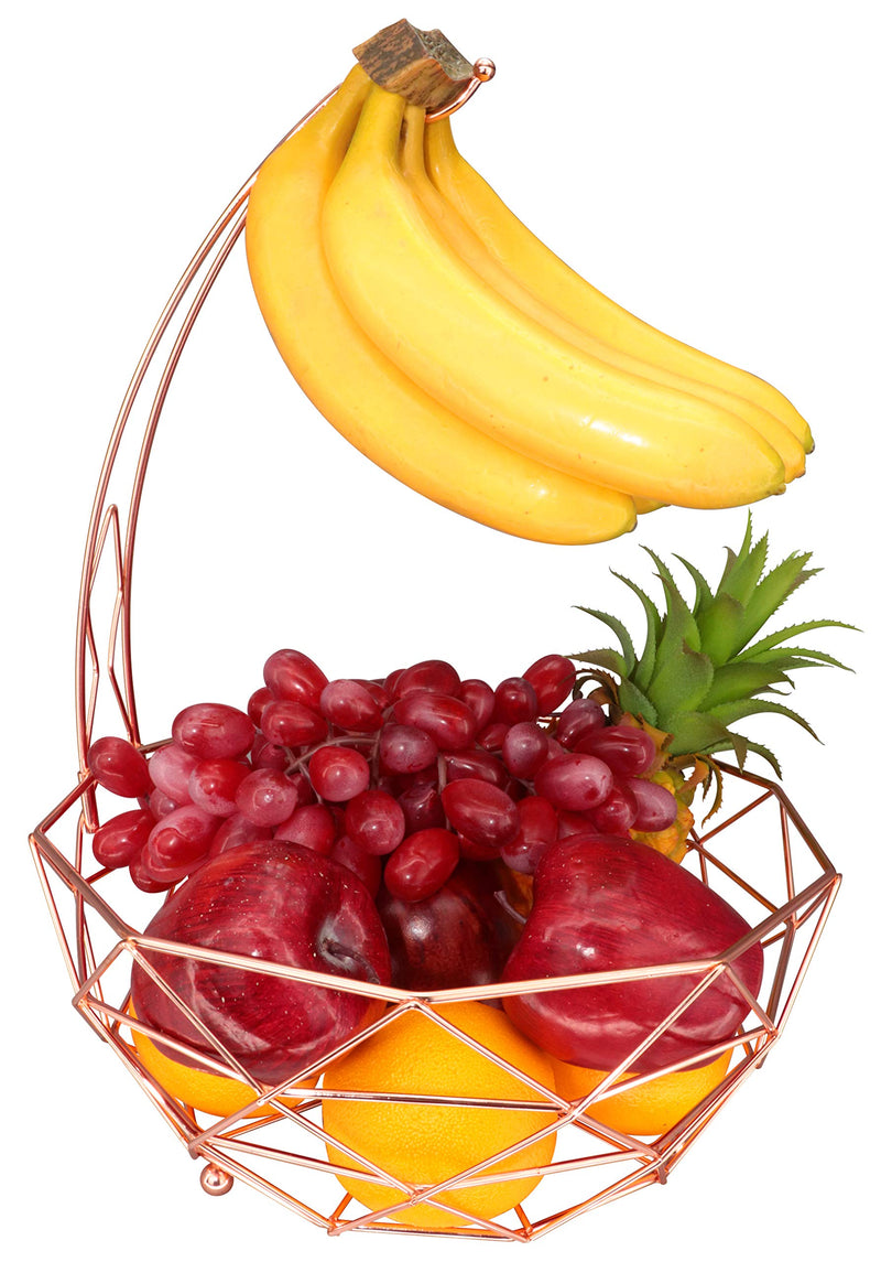 [Australia - AusPower] - Rosyline fruit basket with banana hanger, fruit bowl, multi-functional kitchen and living room storage fruit and vegetable basket, banana hanger can be dismantled (rose gold) Rose Gold 