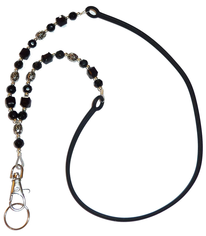 [Australia - AusPower] - Beaded Fashion Women's Universal lanyard 34", Strong Light weight Silicone strap, Phones, Multiple Keys and ID's (Black Beaded) Black Beaded 