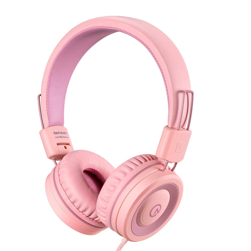 [Australia - AusPower] - Kids Headphones-noot products K11 Foldable Stereo Tangle-Free 5ft Long Cord 3.5mm Jack Plug in Wired On-Ear Headset for iPad/Amazon Kindle,Fire/Girls/Boys/School/Laptop/Travel/Plane/Tablet-Soft Pink Soft Pink 