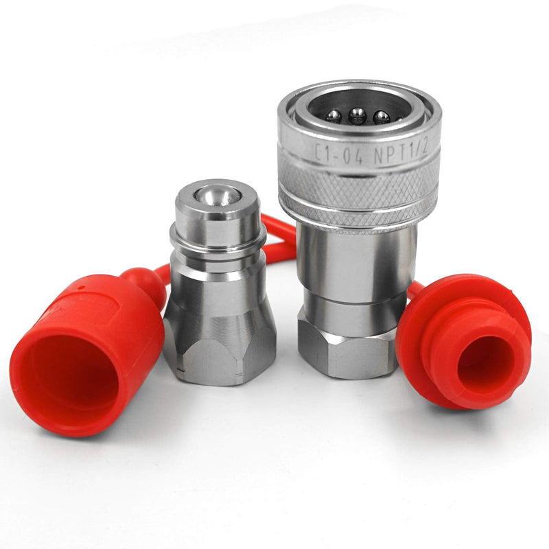 [Australia - AusPower] - 1/2" NPT Thread Ag ISO 5675 Hydraulic Quick Connect Tractor Couplers, Ball Pioneer Style ISO 5675 w/Dust Caps 