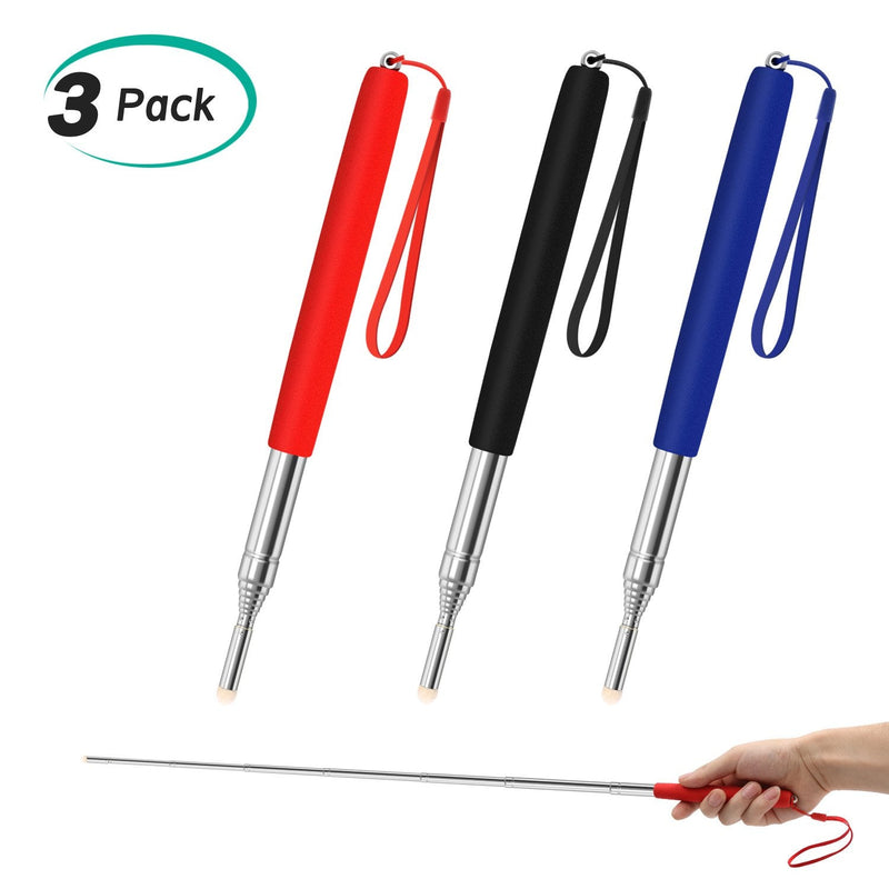 [Australia - AusPower] - Alcoon 3 Pack Telescopic Teachers Pointer Retractable Handheld Presenter Extendable Classroom Whiteboard Pointer with Lanyard for Teachers, Coach, Presenter, Extends to 39 Inch (Black, Red, Blue) 