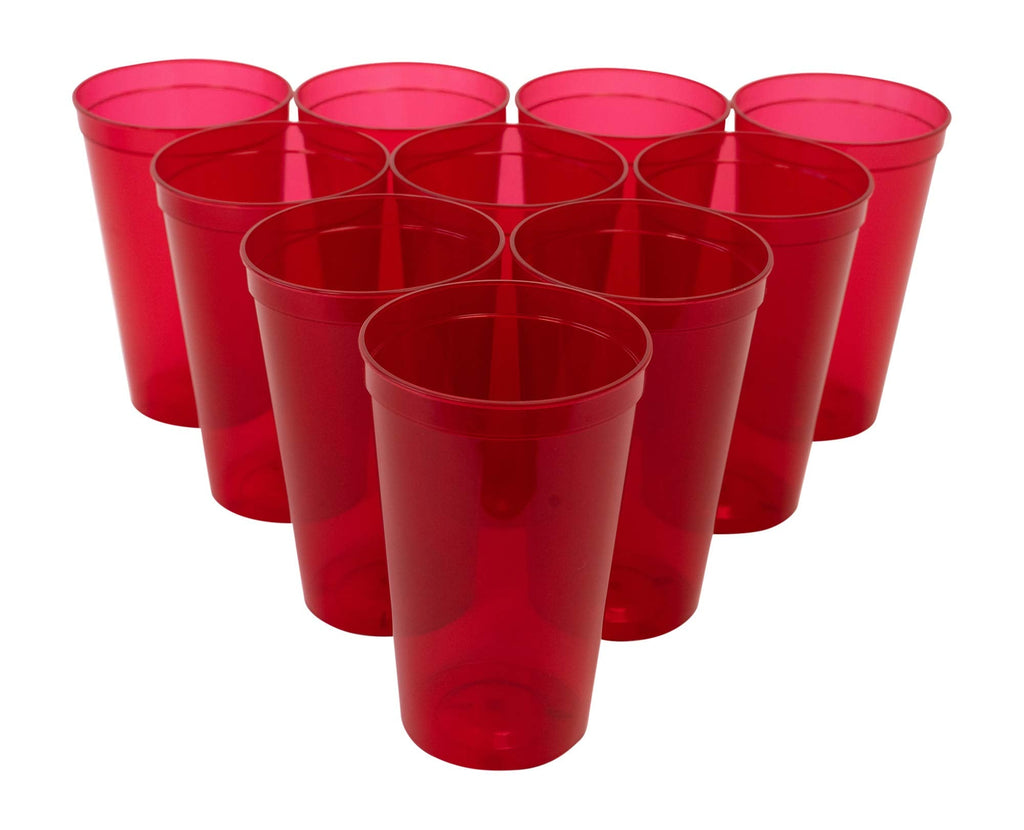 [Australia - AusPower] - CSBD Stadium 22 oz. Plastic Cups, 10 Pack, Blank Reusable Drink Tumblers for Parties, Events, Marketing, Weddings, DIY Projects or BBQ Picnics, No BPA (Translucent Red) 22 Fluid Ounces Translucent Red 