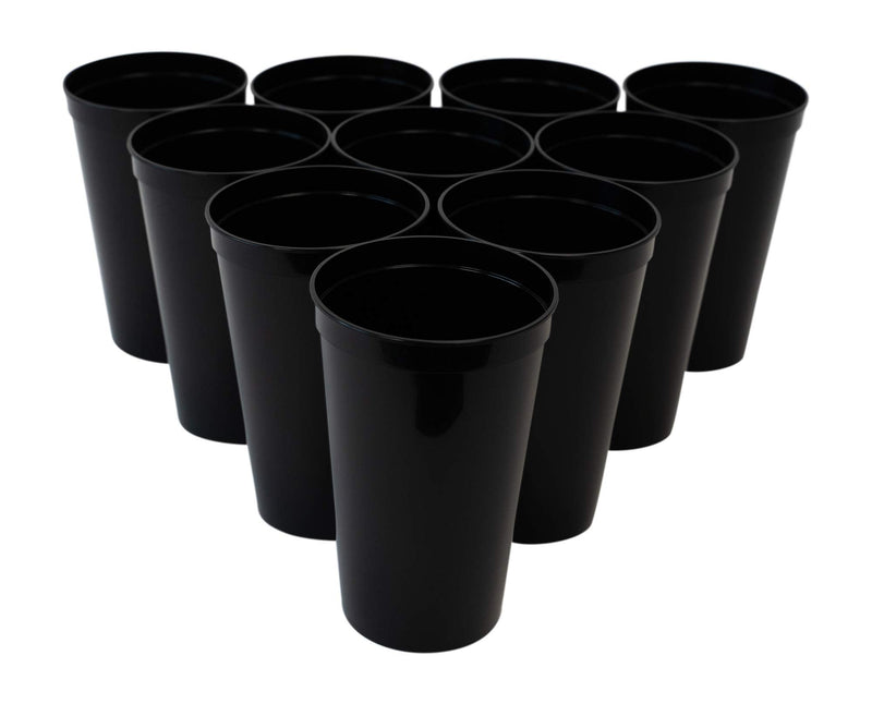 [Australia - AusPower] - CSBD Stadium 22 oz. Plastic Cups, 10 Pack, Blank Reusable Drink Tumblers for Parties, Events, Marketing, Weddings, DIY Projects or BBQ Picnics, No BPA (Black) 22 Fluid Ounces Black 